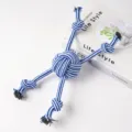 Blau-weiß gestreifter Baumwollseil Hunde-Kauspielzeug, langlebiges Knoten-Spielzeug für Hunde. - Vierknoten-Ballstil (33cm 130g)