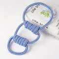 Blau-weiße geflochtene Baumwollseil Hundekauspielzeug Knoten Haustierspielzeug für innen - Drei Ringe Stil (110g 33cm)