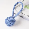 Langlebiges blau-weiß gewebtes Baumwollseil-Kauspielzeug für Hunde, Zahnreinigung und Spiel. - Einzelohr-Ballstil (102g 20cm)