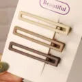 Minimalist rectangular hair clips set of 3 matte finish metal barrettes for daily styling. - 3 Pieces/Pack / Three Clips Slender Rectangle - Milk Tea
