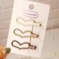 Minimalist heart-shaped hair clips set, milk tea color metal bangs barrettes for daily. - 3 Pieces/Pack / Three Clips Flat Heart - Milk Tea Series