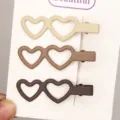 Minimalist double heart hair clips set, cute matte side clip sweet bangs hair accessories. - 3 Pieces/Pack / Three Clips Double Heart - Milk Tea