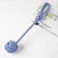 Blau weiße Baumwollseil Hundekauartikel Haustier Kauknochen Interaktives Spielzeug - Handzug-Ballstil (Durchmesser 8cm L 40cm 120g)
