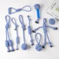 Blaues und weisses Baumwollseil Hundespielzeug Set, langlebige Kaeknoten interaktiv. - 9-teiliges Set (880g)