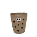 Cute cookie canvas pencil case, creative collapsible student stationery storage bag. - Caramel color