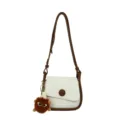 Sac à bandoulière élégant pour femme sac cabas couleur contrastée avec pendentif peluche - Blanc
