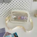 Japanese ins style white canvas crossbody itabag with clear mesh pocket and cute rabbit badges - With Badge / White