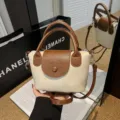 Women fashion contrast color handbag retro casual crossbody shoulder bag stylish top handle bag - White Without Pendant