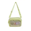 Bolso cruzado ita estilo japonés con bolsillo de malla transparente y bonitos pines de conejito - Verde claro