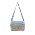 Light blue ita bag cute transparent mesh crossbody bag with bunny badges for students daily use. - Light Blue