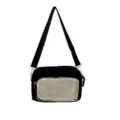 Black Japanese ita bag with clear front pocket and mesh insert, casual cross-body shoulder bag. - Black