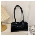 Black minimalist retro women's shoulder bag, stylish casual PU leather handbag detail. - Black