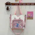 Cute college style ita bag tote handbag with transparent pocket, cat ears design. - One Size / Pink