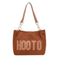 Brown suede tote bag for women, large capacity shoulder bag with chain strap and letters. - Coffee