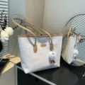 Cute embossed large capacity tote bag commuter contrast shoulder bag for women - With Pendant / Khaki