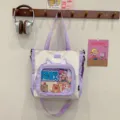 Cute college style canvas tote bag with transparent window, large capacity purple handbag. - One Size / Violet