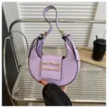 Purple crescent shoulder bag for women, stylish trendy hobo purse with chic gold hardware. - Purple