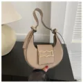 Chic beige crescent shoulder bag for women, trendy minimalist hobo handbag underarm style. - Khaki