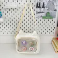 Japanese style cute cat ear canvas messenger bag with transparent pocket and anime badges. - With Badges / White