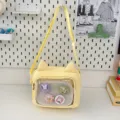 Cute yellow cat ear canvas shoulder bag transparent ita bag kawaii crossbody bag for daily - With Badges / Yellow