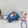Bolso cruzado infantil en forma de coche de policía azul, accesorio de monedero de dibujos. - SUV azul