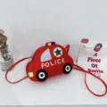 Lindo bolso cruzado de coche de policía de dibujos animados 3D para niños, monedero rojo. - Camión rojo