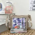 College style canvas messenger bag with transparent window for pins, badges and dolls display. - One Size / Khaki Without Pendant