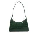 Dark green crocodile pattern women shoulder bag stylish underarm baguette handbag casual - Green