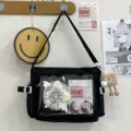 Black canvas ita bag with clear window, messenger style crossbody bag for pins and dolls. - One Size / Black without Pendant