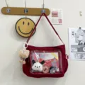 College style large capacity red ita bag transparent crossbody shoulder bag for anime fans - One Size / Red without Pendant