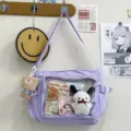 College style purple canvas ita bag with transparent front pocket for pins dolls pins display. - One Size / Purple without Pendant