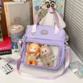 Cute Japanese style ita bag transparent window messenger shoulder bag for cute anime plush dolls. - Without Accessories / Purple