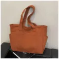 Brown Corduroy Tote Bag Large Capacity Casual Shoulder Bag for Women Daily Commute - Orange