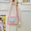 Joli sac bandoulière en toile colorblock rose, sac casual stylé pour étudiante au quotidien. - Avec Pendentif / Rose