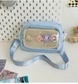 Japanese ins clear ita bag canvas crossbody shoulder bag cute cartoon pins sweet blue - With Badges / Blue