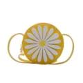 Cute yellow round children crossbody bag with white daisy design, PU leather coin purse for kids. - Yellow