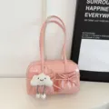 Pink bowling shoulder bag with cute cloud pendant and bowknot front pocket for women. - With Pendant / Pink