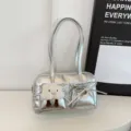 Silver metallic bowling shoulder bag with cute cloud pendant and bow knot detail. - With Pendant / Silver