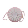 Pink round kids crossbody bag with white daisy flower, pu leather cute coin purse. - Pink