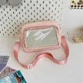 Japanese ins sweet pink transparent ita bag, casual shoulder crossbody bag for students. - Without Badge / Pink