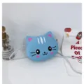Bolso Bandolera de Gato Azul Lindo para Niños de Pú de Cuero con Correa Blanca - Gato