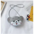 Bolso cruzado de ratón gris para niños, lindo bolso de cuero PU casual para uso diario. - Ratón