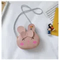 Bonito bolso cruzado de conejo rosa para niños, bolso de hombro de cuero PU con lazo y correa. - Conejo