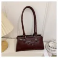 Women Retro Dark Brown Shoulder Bag PU Leather Chic Chic Mini Tote Handbag Spring New - Coffee
