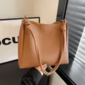 Brown PU leather shoulder bag, stylish knotted strap bucket tote bag for women daily wear. - Yellow Brown