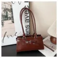 Vintage brown shoulder bag for women, chic niche design PU leather small square handbag. - Caramel color