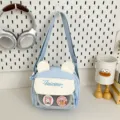 Cute blue canvas crossbody bag, stylish student casual ita bag with cute ears. - Blue