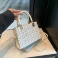 Chanel style plaid shoulder crossbody bag variant, fashionable tweed handbag for women trend. - White With Gold Thread