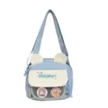 Cute bunny ear canvas shoulder bag sweet casual crossbody bag for women and students style. - Sky Blue