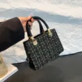 Black tweed crossbody bag for women, chic plaid shoulder handbag with braided top handle. - Black With Gold Glitter